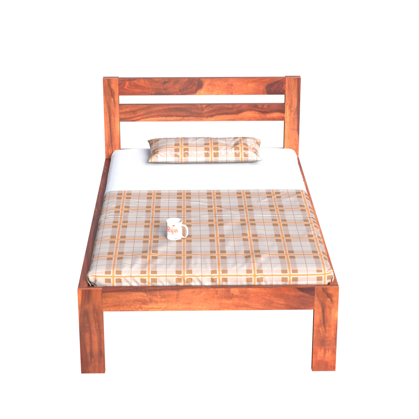 Wooden Single Bed with Open Design Headboard without storage For Bedrrom and kids room in Natural Finish - Rajasthali Furniture 