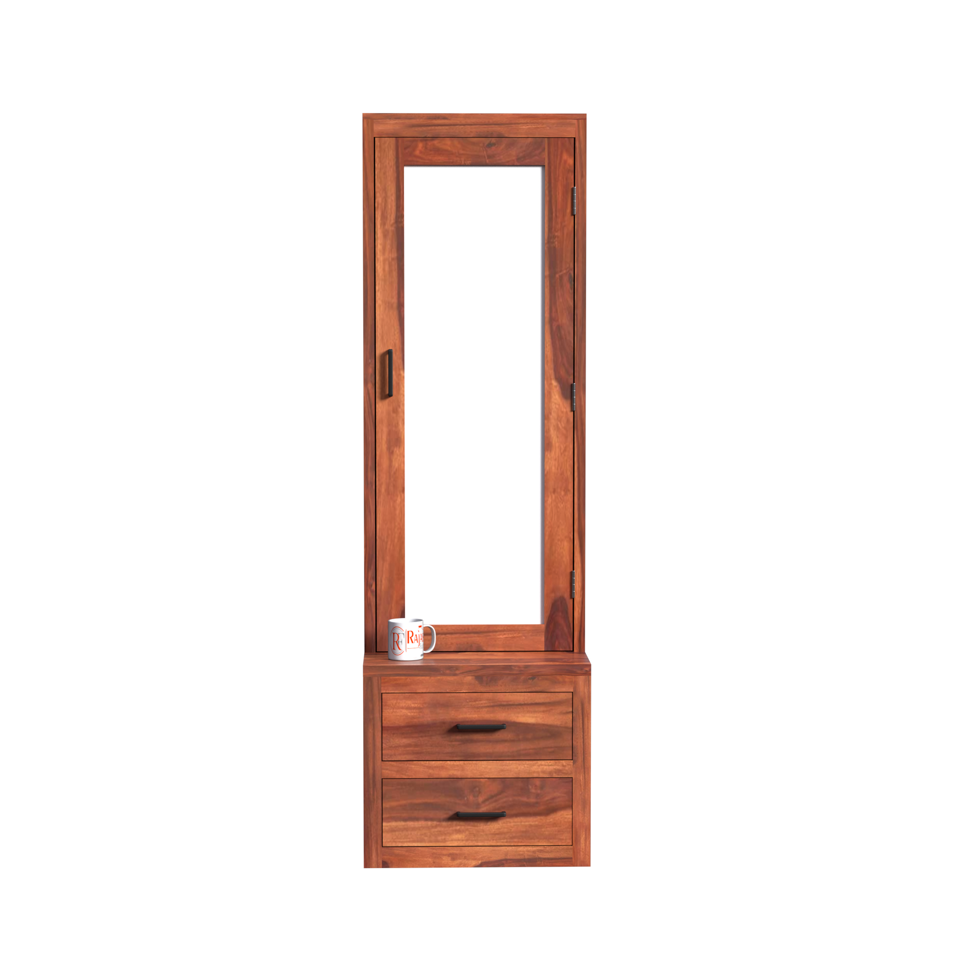 Two Drawer Wooden Dressing Table with Storage and Mirror Dressing Table in Honey Oak and walnut Color With Natural Finish - Rajasthali Furniture 
