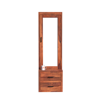 Two Drawer Wooden Dressing Table with Storage and Mirror Dressing Table in Honey Oak and walnut Color With Natural Finish - Rajasthali Furniture 