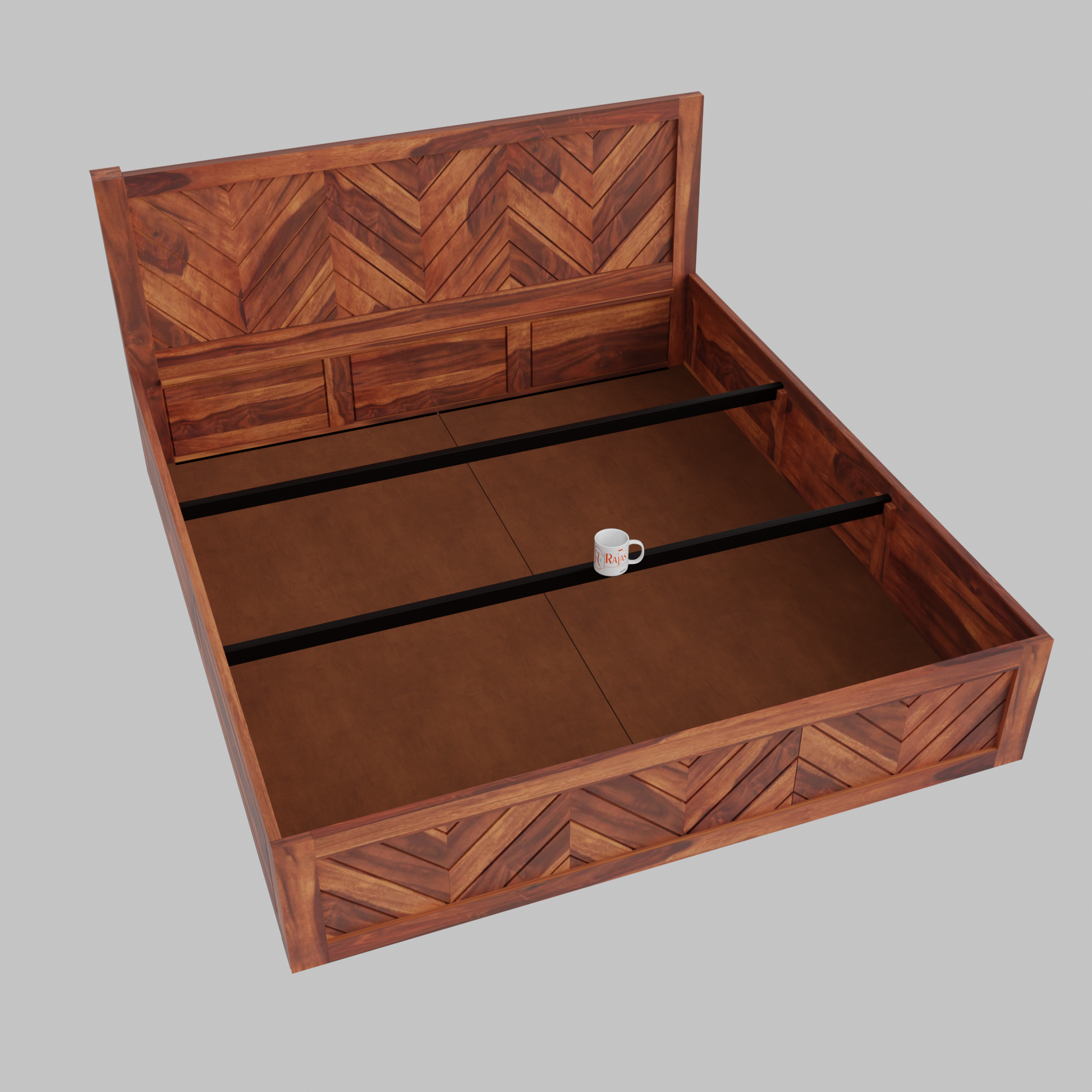 Daley Solid Wood Double Bed with Box Storage in Honey Oak Finish - Rajasthali Furniture 
