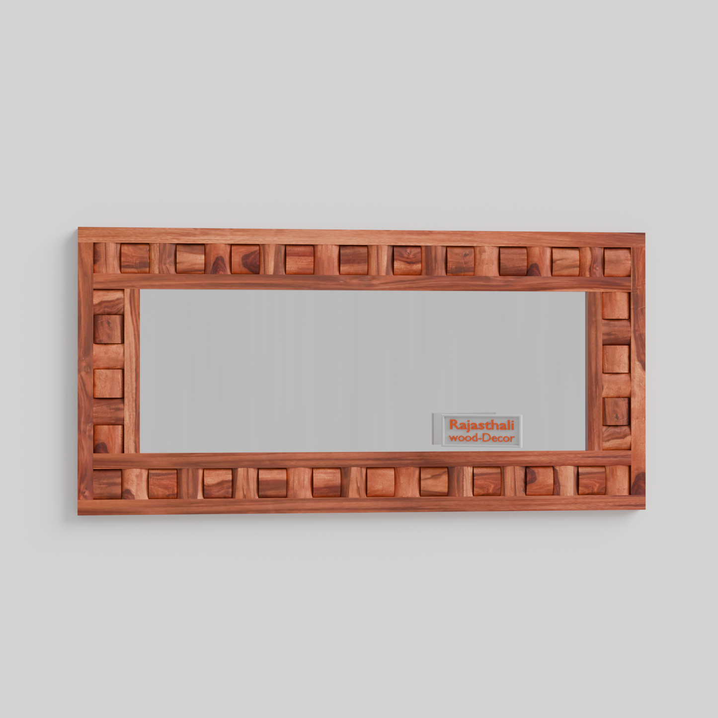 Doyle Wooden Niwar Design Wall Mirror cum Dresser Mirror for Bedroom or Washroom in Natural and Walnut Finish 58 inches - Rajasthali Furniture 