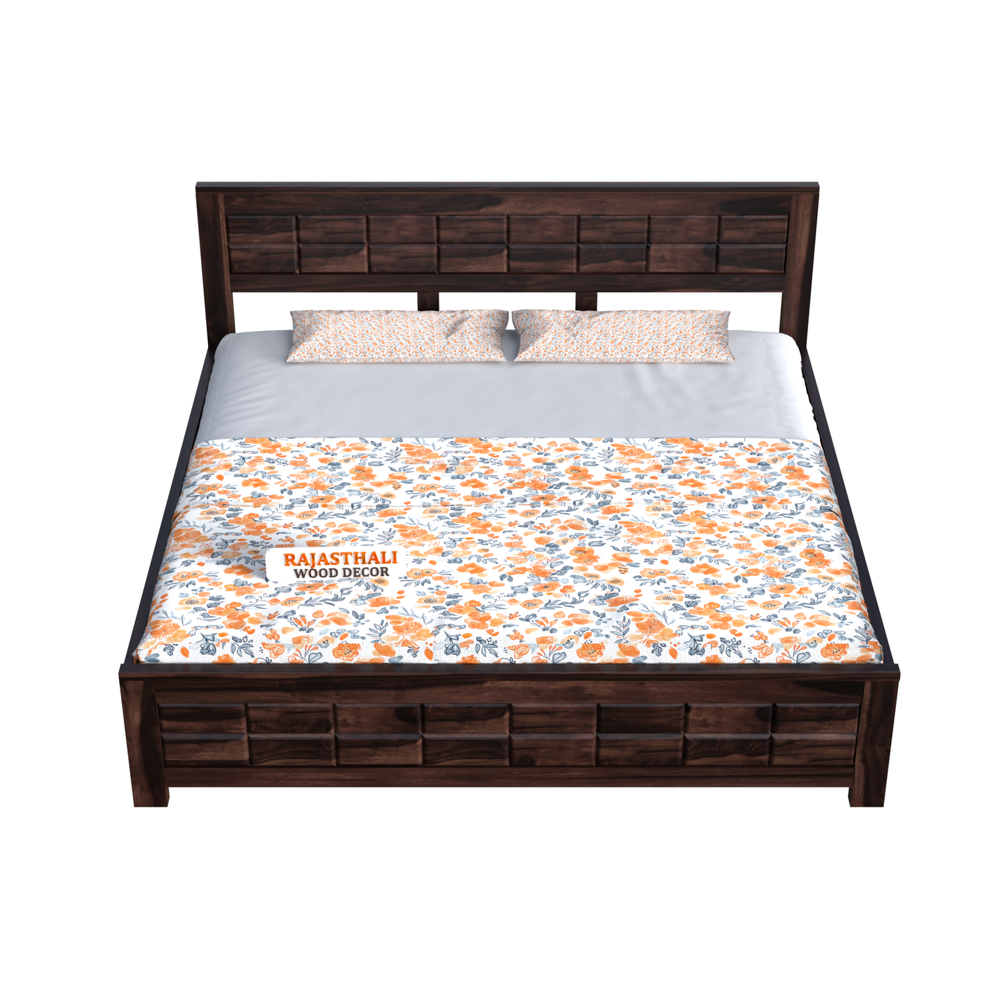 Solid Sheesham Wood King Size Bed with Headboard and Without Storage, Walnut Finish - Rajasthali Furniture 