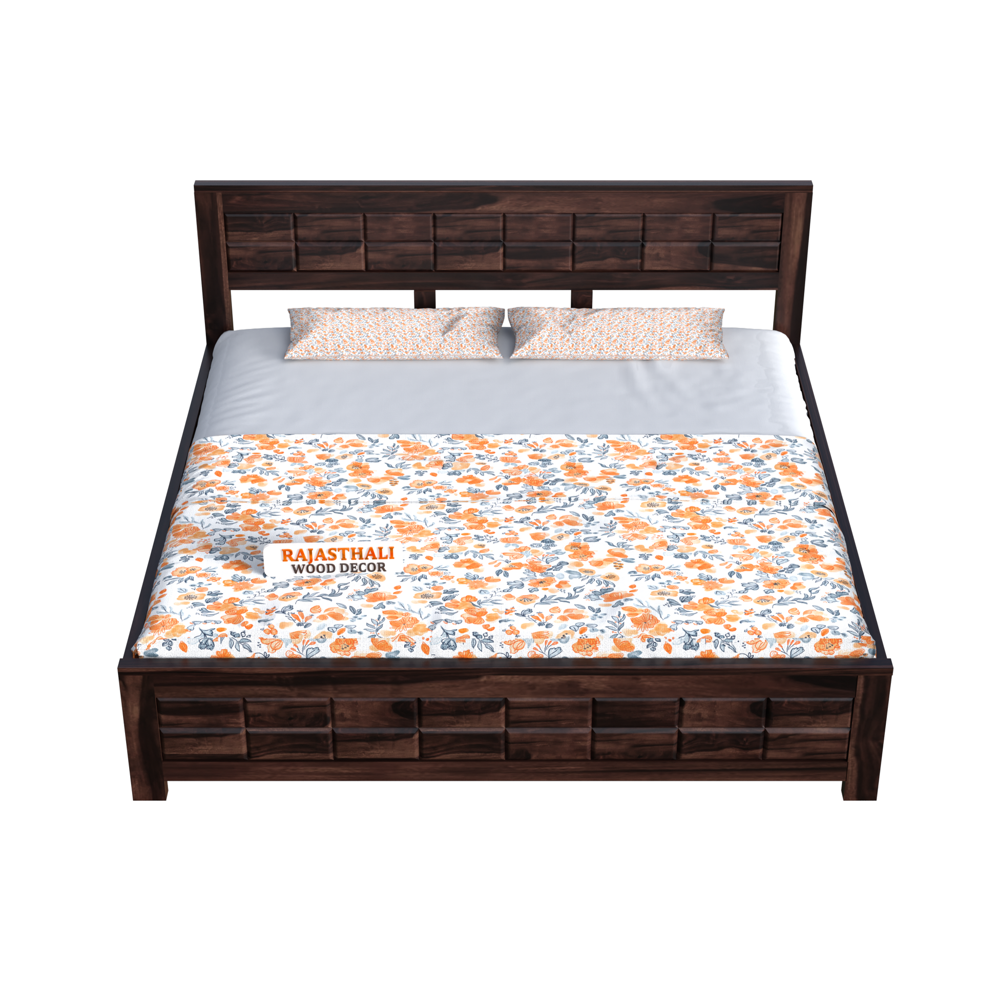 Solid Sheesham Wood King Size Bed with Headboard and Without Storage, Walnut Finish - Rajasthali Furniture 