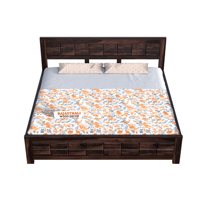 Solid Sheesham Wood King Size Bed with Headboard and Without Storage, Walnut Finish - Rajasthali Furniture 