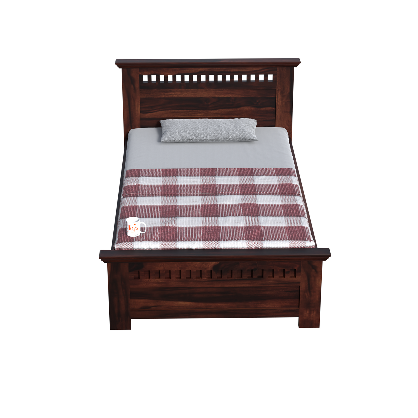 Wooden Single Bed with Block Design without storage for Bedrrom in Natural and Walnut Finish - Rajasthali Furniture 