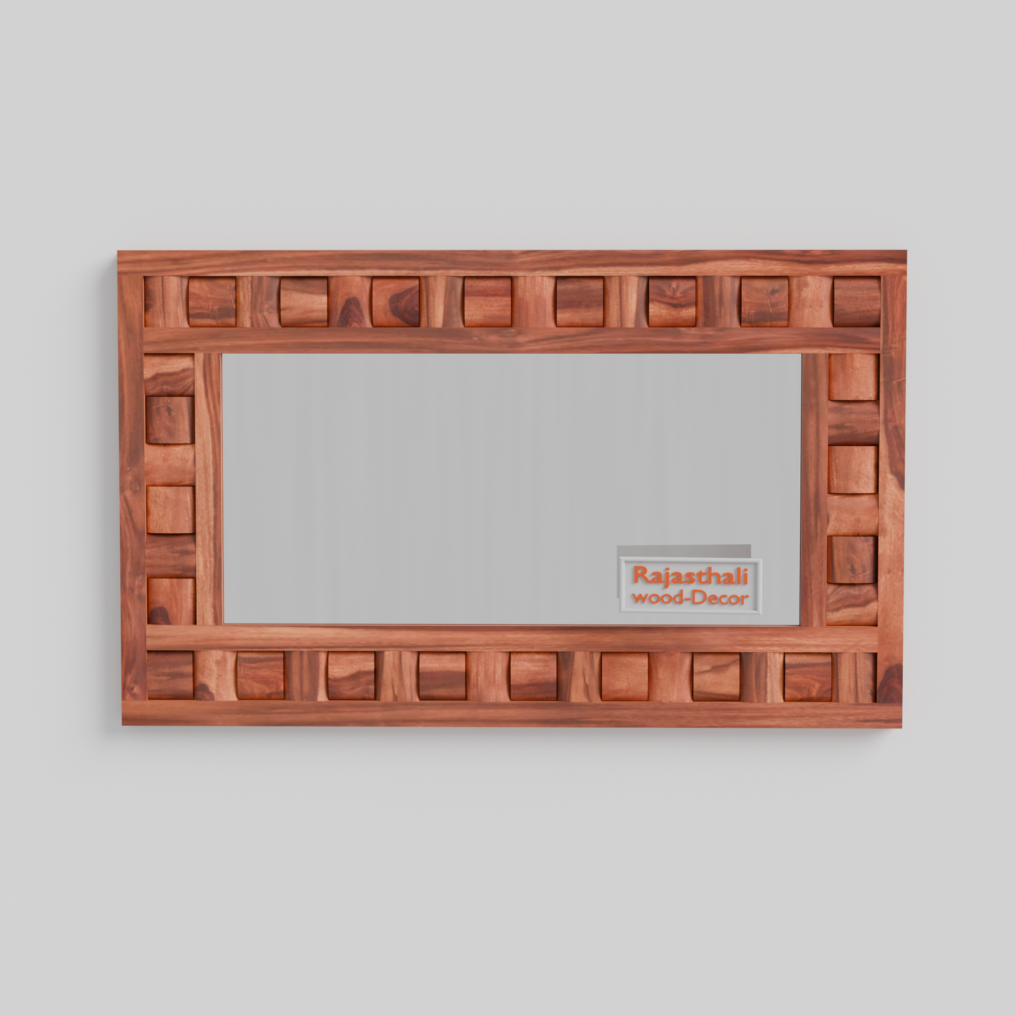 Doyle Wooden Niwar Design Wall Mirror cum Dresser Mirror for Bedroom or Washroom in Natural and Walnut Finish 46inches - Rajasthali Furniture 