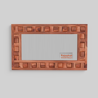 Doyle Wooden Niwar Design Wall Mirror cum Dresser Mirror for Bedroom or Washroom in Natural and Walnut Finish 46inches - Rajasthali Furniture 