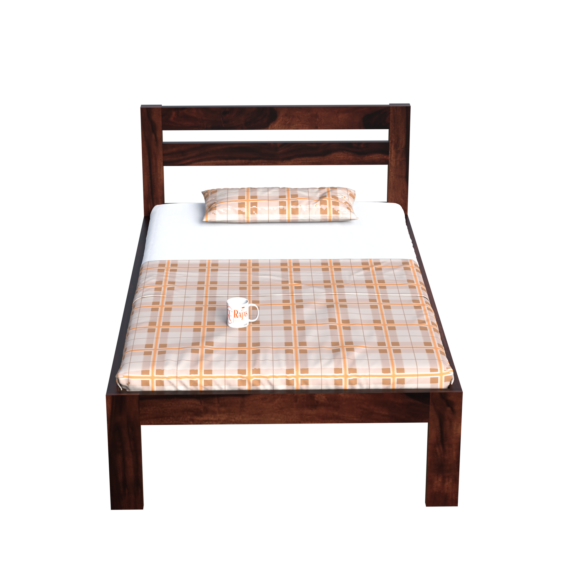 Wooden Single Bed with Open Design Headboard without storage For Bedrrom and kids room in Natural Finish - Rajasthali Furniture 
