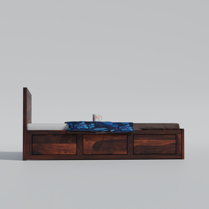 Solid Sheesham Wood King Size Bed with Headboard | Double Bed with Storage in Natural and Walnut Finish