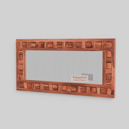 Doyle Wooden Niwar Design Wall Mirror cum Dresser Mirror for Bedroom or Washroom in Natural and Walnut Finish 58 inches - Rajasthali Furniture 