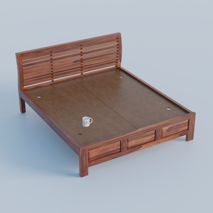 Solid Sheesham Wood King Size Bed with Headboard | Double Bed without Storage in Natural Finish | Double Bed for Bed room
