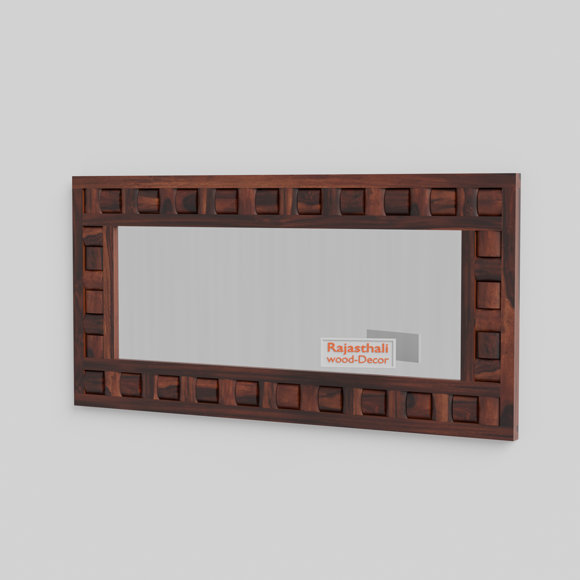 Doyle Wooden Niwar Design Wall Mirror cum Dresser Mirror for Bedroom or Washroom in Natural and Walnut Finish 58 inches - Rajasthali Furniture 