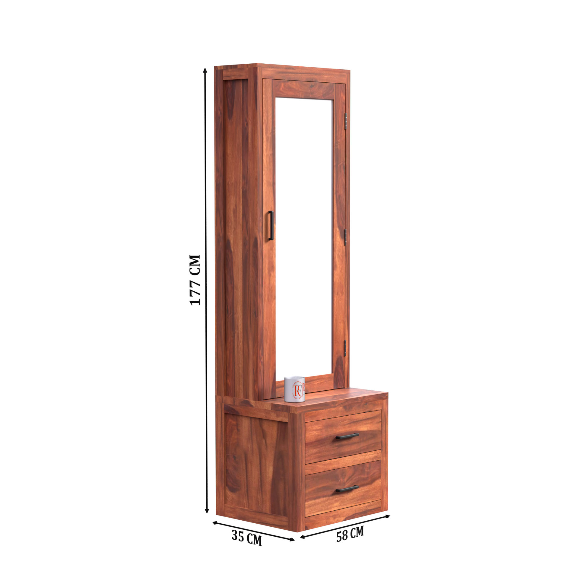Two Drawer Wooden Dressing Table with Storage and Mirror Dressing Table in Honey Oak and walnut Color With Natural Finish - Rajasthali Furniture 