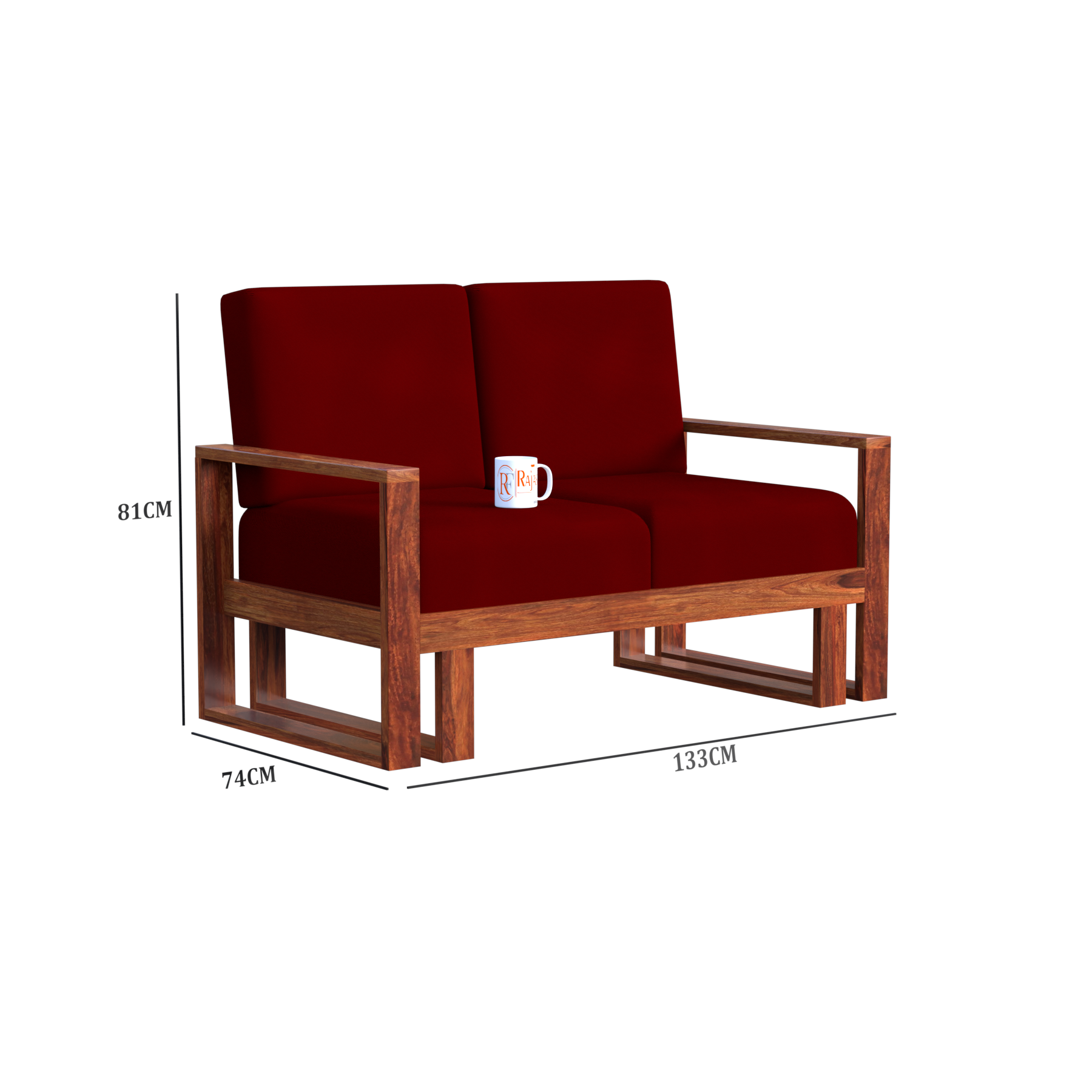 Cucus Sheesham Solid Wood 7 Seat (3+2+1+1) Sofa with Loose Upholstery in Natural finish - Rajasthali Furniture 
