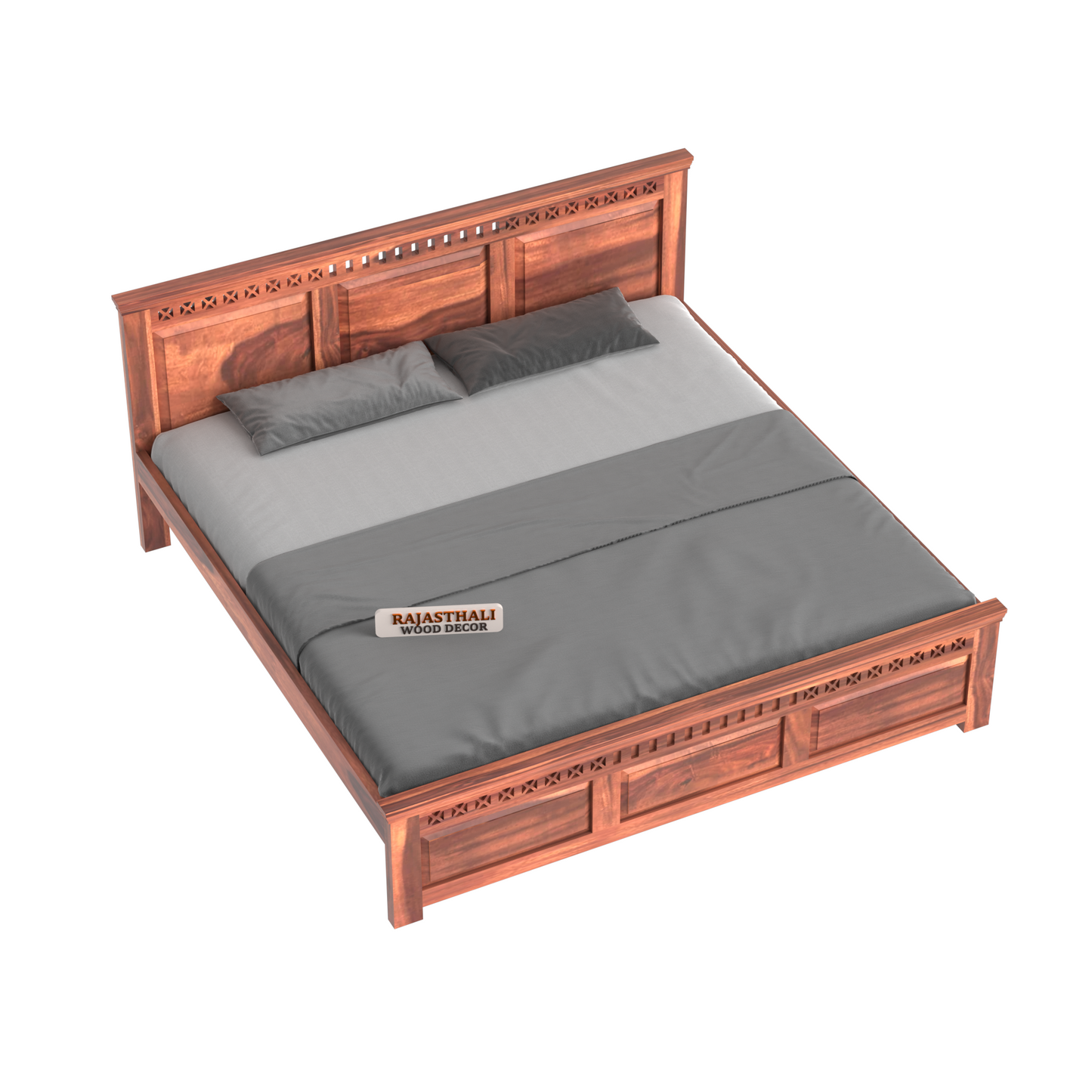 Solid Sheesham Wood King Size Bed with Headboard and Without Storage, Natural Finish - Rajasthali Furniture 