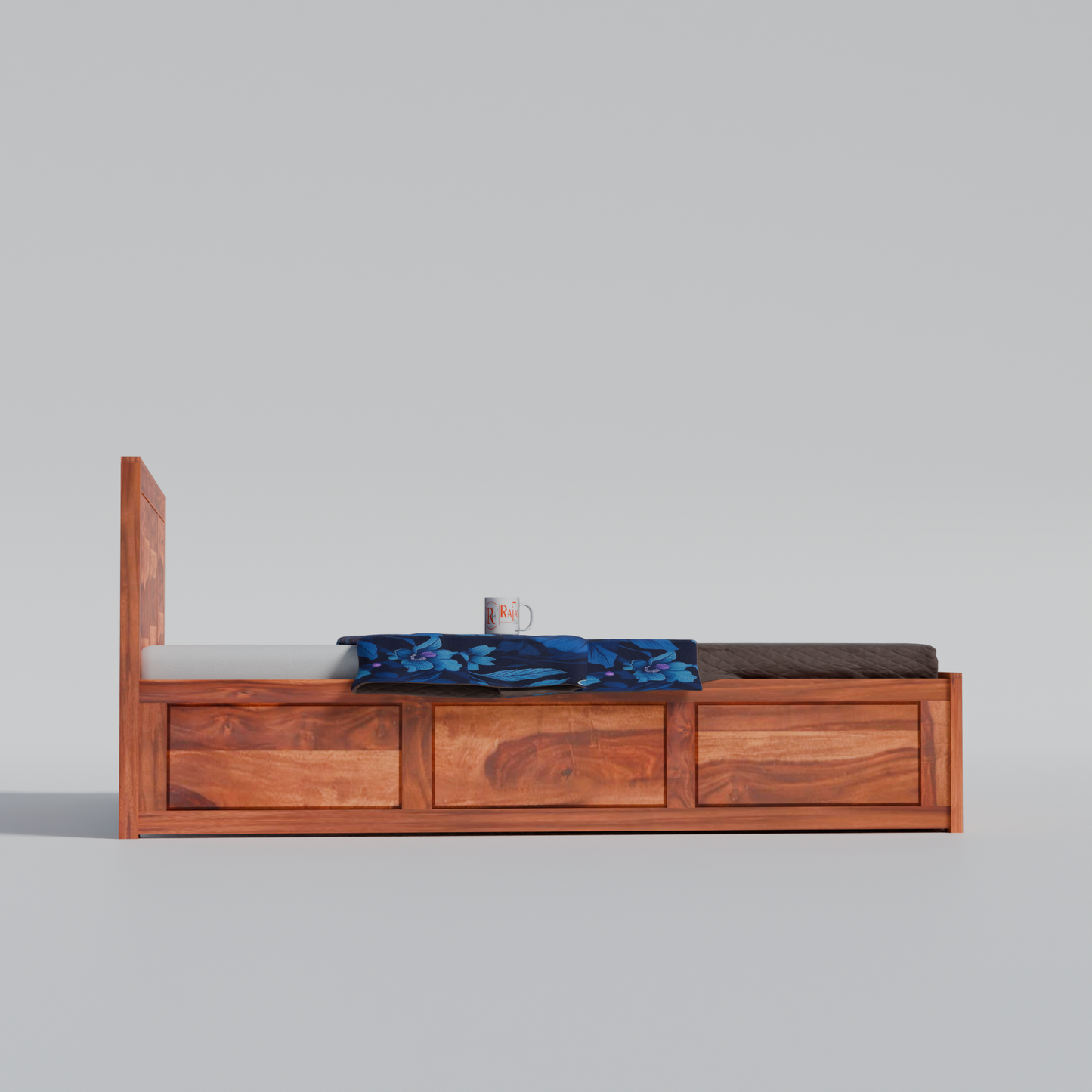 Solid Sheesham Wood King Size Bed with Headboard | Double Bed with Storage in Natural and Walnut Finish