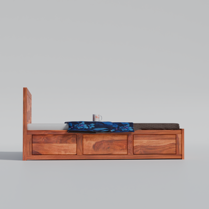 Solid Sheesham Wood King Size Bed with Headboard | Double Bed with Storage in Natural and Walnut Finish