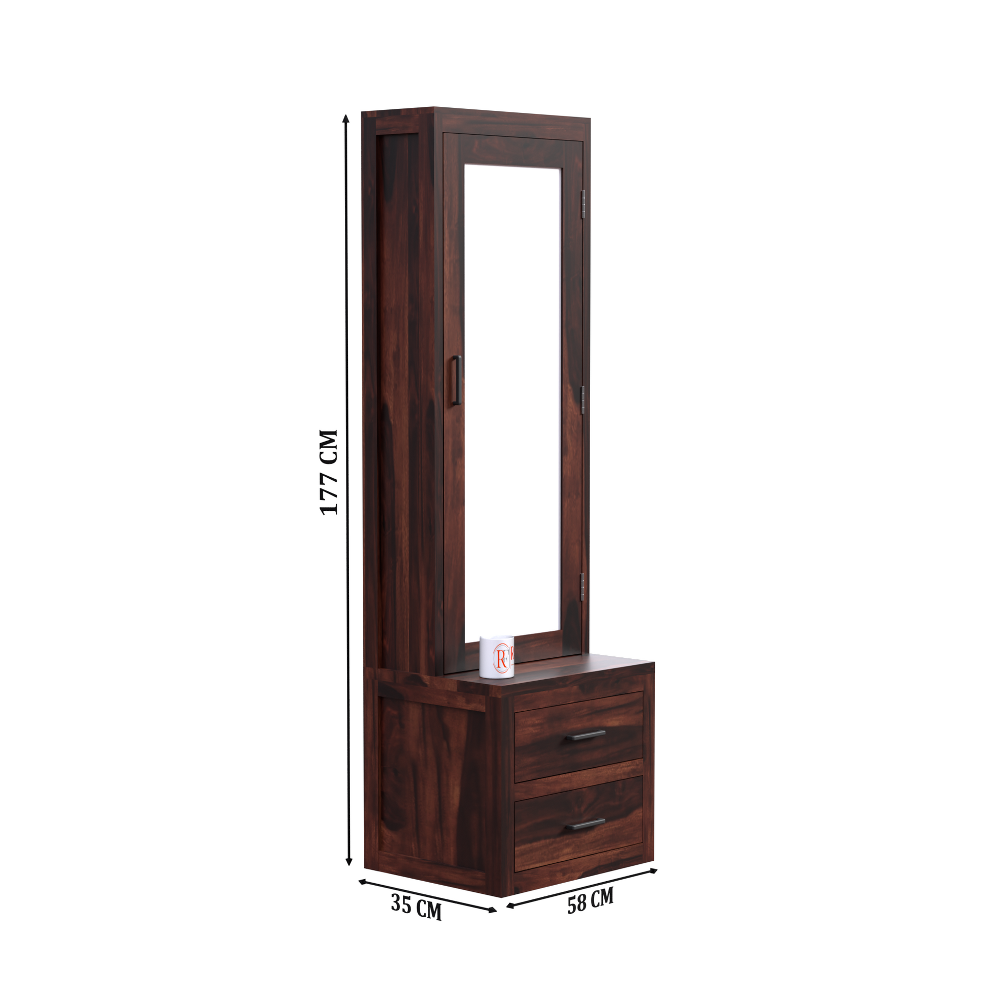 Two Drawer Wooden Dressing Table with Storage and Mirror Dressing Table in Honey Oak and walnut Color With Natural Finish - Rajasthali Furniture 