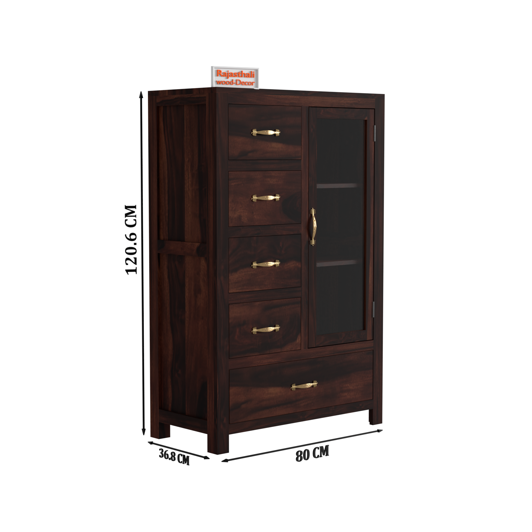Wooden Display Sideboard cabinet cum chest of drawers for living room - Rajasthali Furniture 