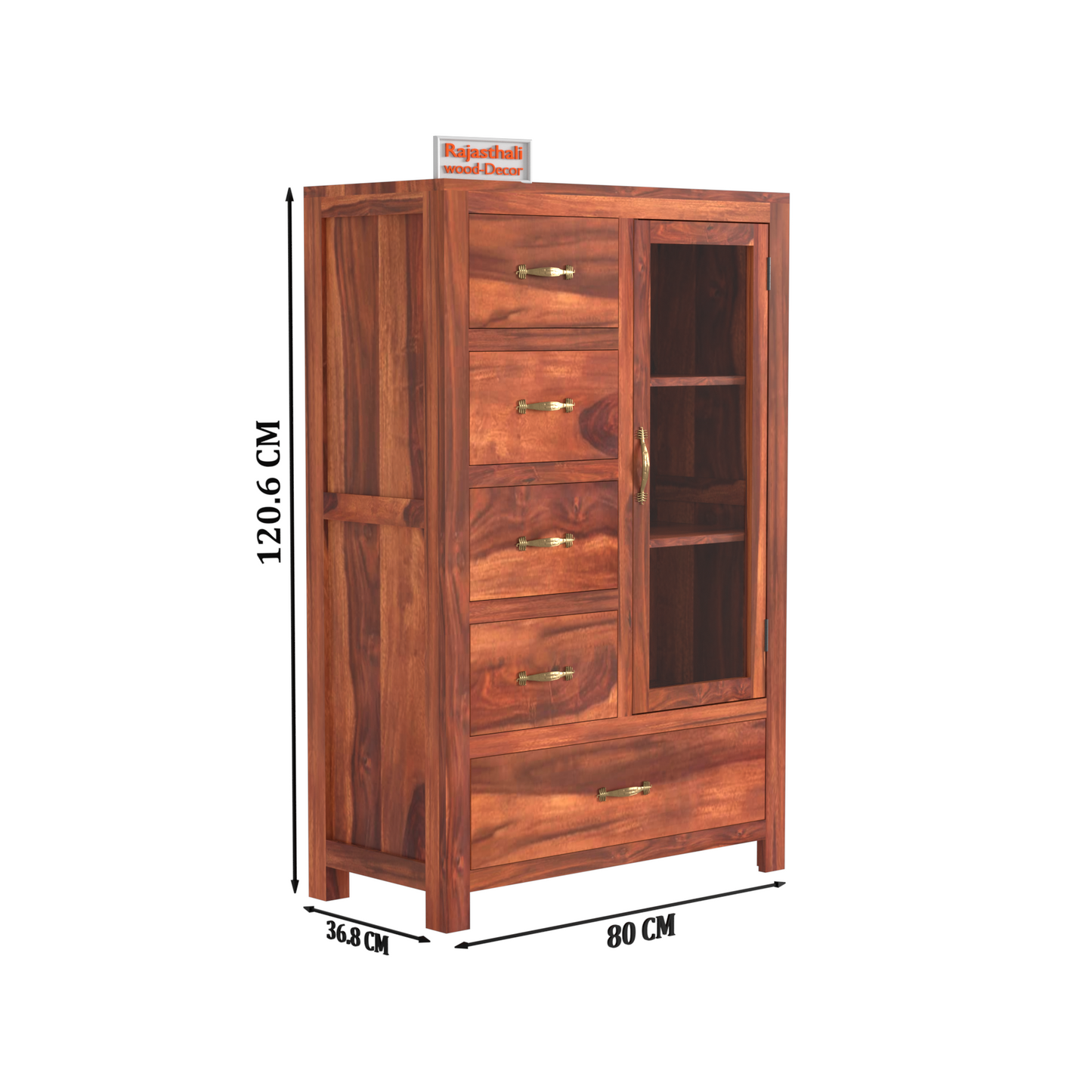Wooden Display Sideboard cabinet cum chest of drawers for living room - Rajasthali Furniture 