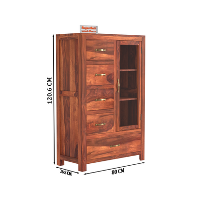 Wooden Display Sideboard cabinet cum chest of drawers for living room - Rajasthali Furniture 
