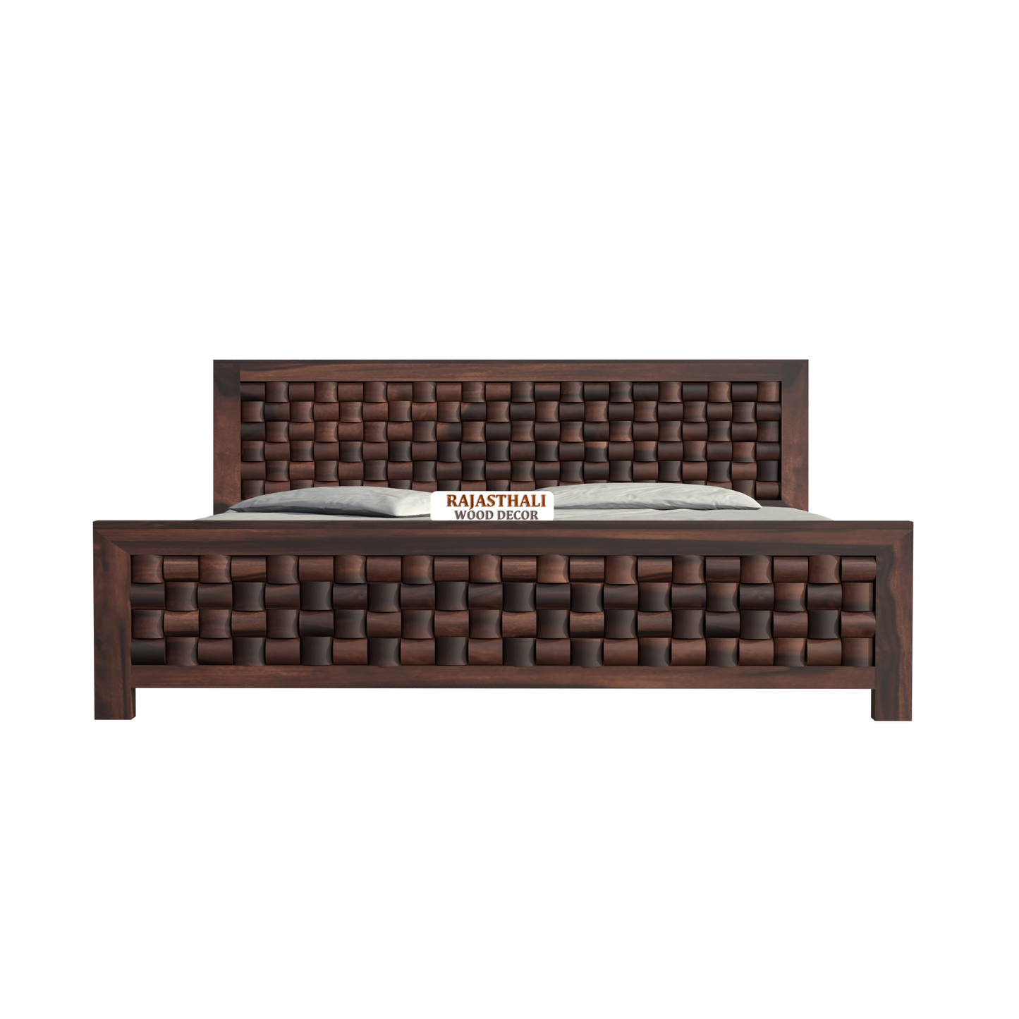 Solid Sheesham Wood King Size Bed with Headboard and Without Storage, Walnut Finish - Rajasthali Furniture 