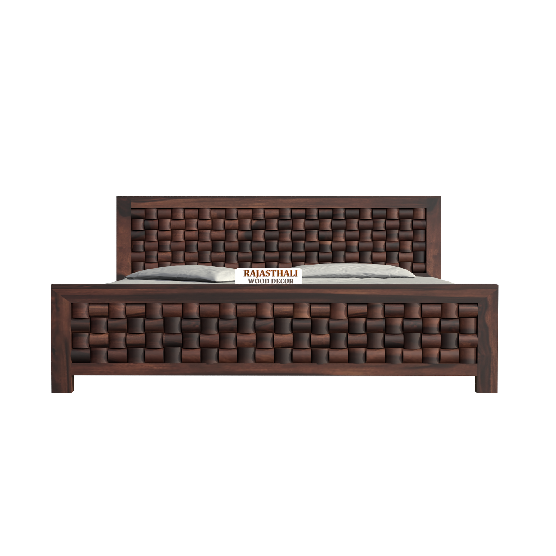 Solid Sheesham Wood King Size Bed with Headboard and Without Storage, Walnut Finish - Rajasthali Furniture 
