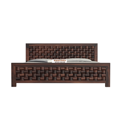 Solid Sheesham Wood King Size Bed with Headboard and Without Storage, Walnut Finish - Rajasthali Furniture 