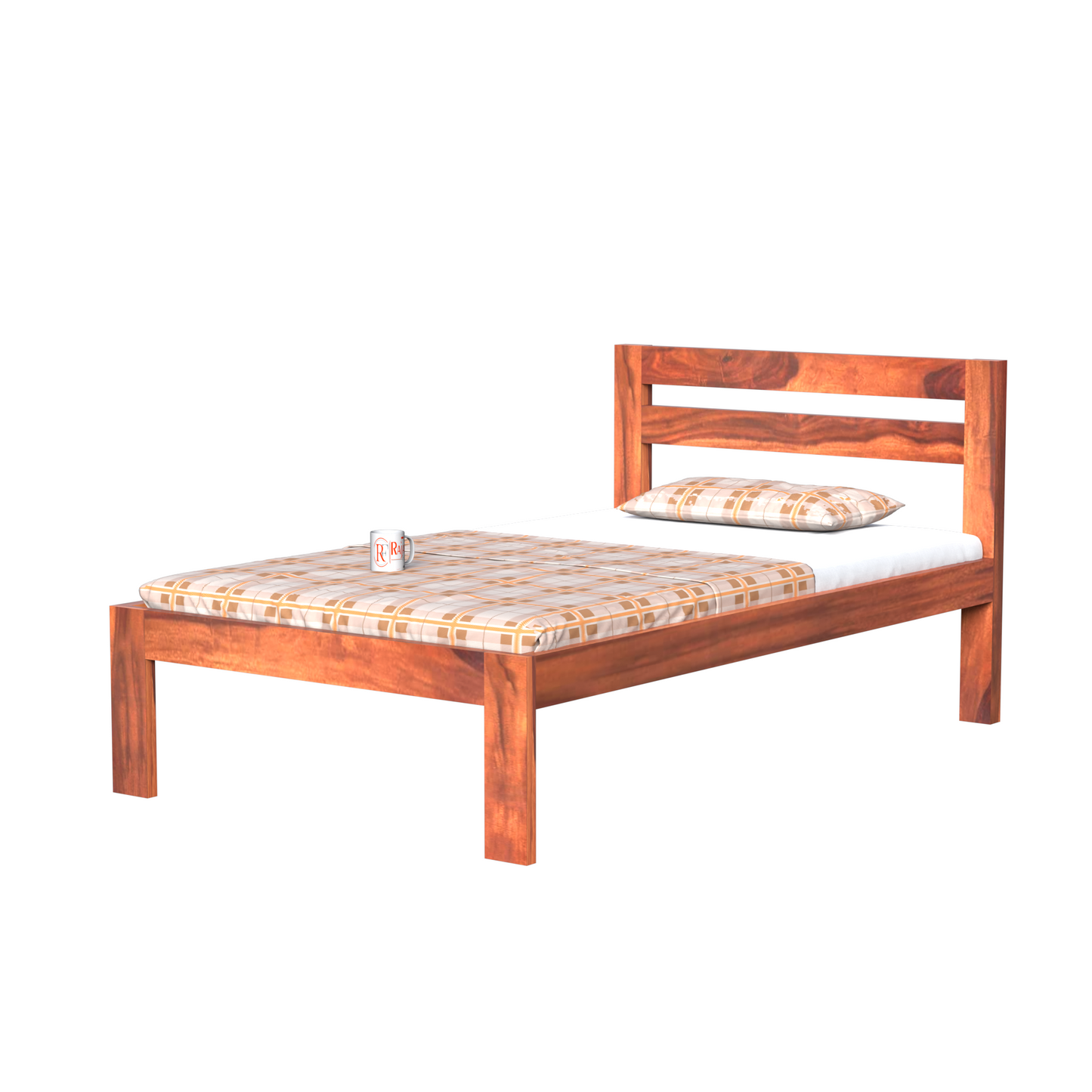 Wooden Single Bed with Open Design Headboard without storage For Bedrrom and kids room in Natural Finish - Rajasthali Furniture 