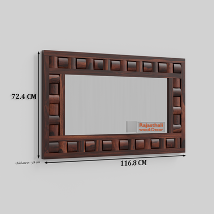 Doyle Wooden Niwar Design Wall Mirror cum Dresser Mirror for Bedroom or Washroom in Natural and Walnut Finish 46inches - Rajasthali Furniture 