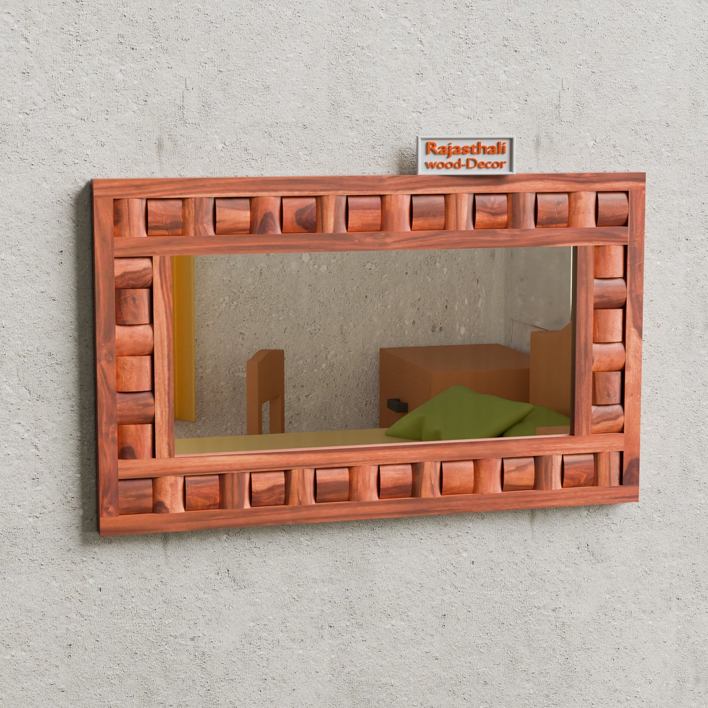 Doyle Wooden Niwar Design Wall Mirror cum Dresser Mirror for Bedroom or Washroom in Natural and Walnut Finish 46inches - Rajasthali Furniture 