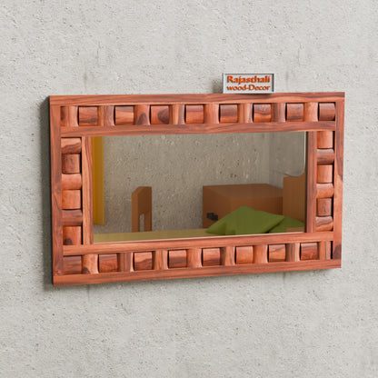 Doyle Wooden Niwar Design Wall Mirror cum Dresser Mirror for Bedroom or Washroom in Natural and Walnut Finish 46inches - Rajasthali Furniture 