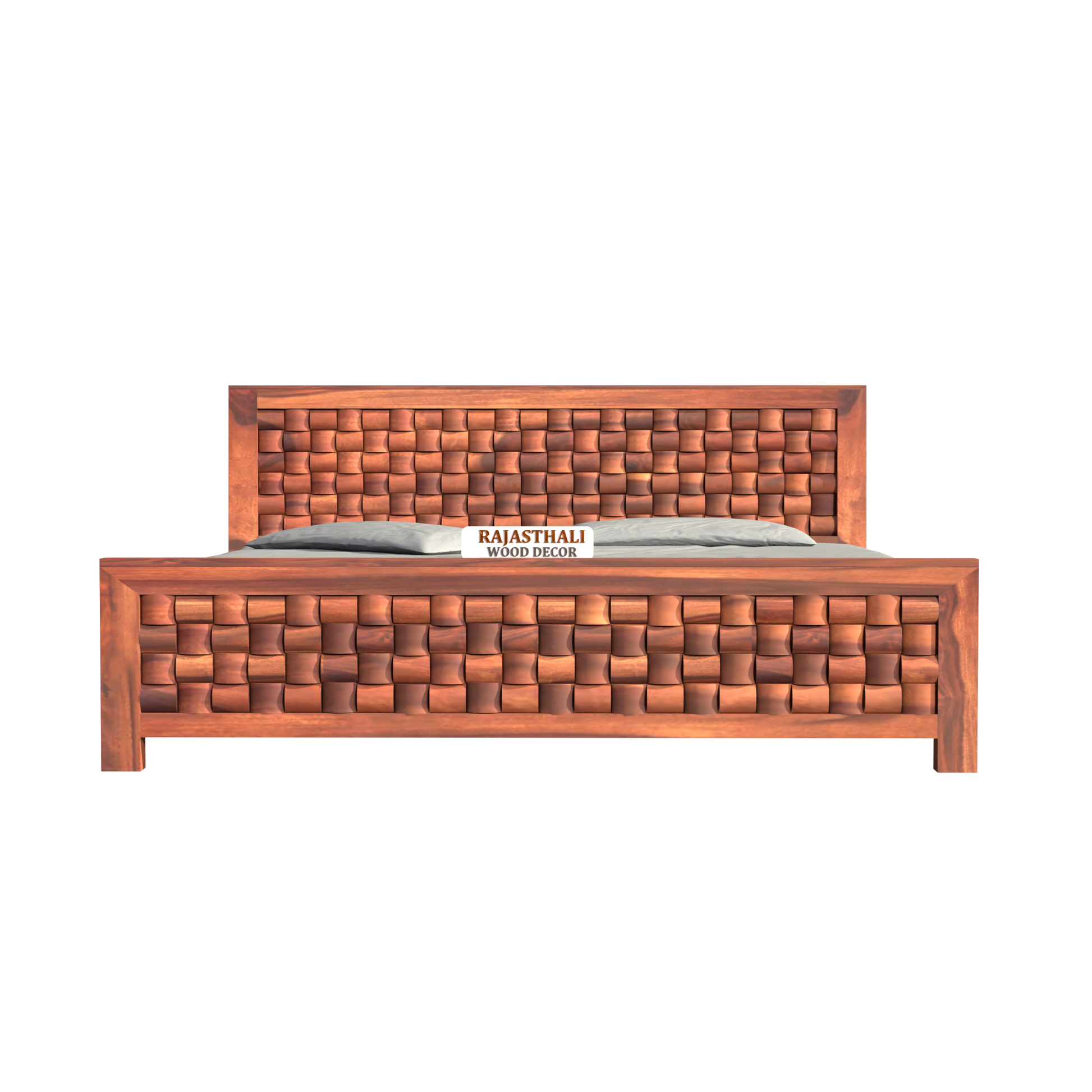Solid Sheesham Wood King Size Bed with Headboard and Without Storage, Natural Finish - Rajasthali Furniture 