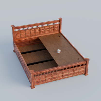 Solid Wood King Size Double with Brass LT Plus Design in Honey Oak and Walnut Color