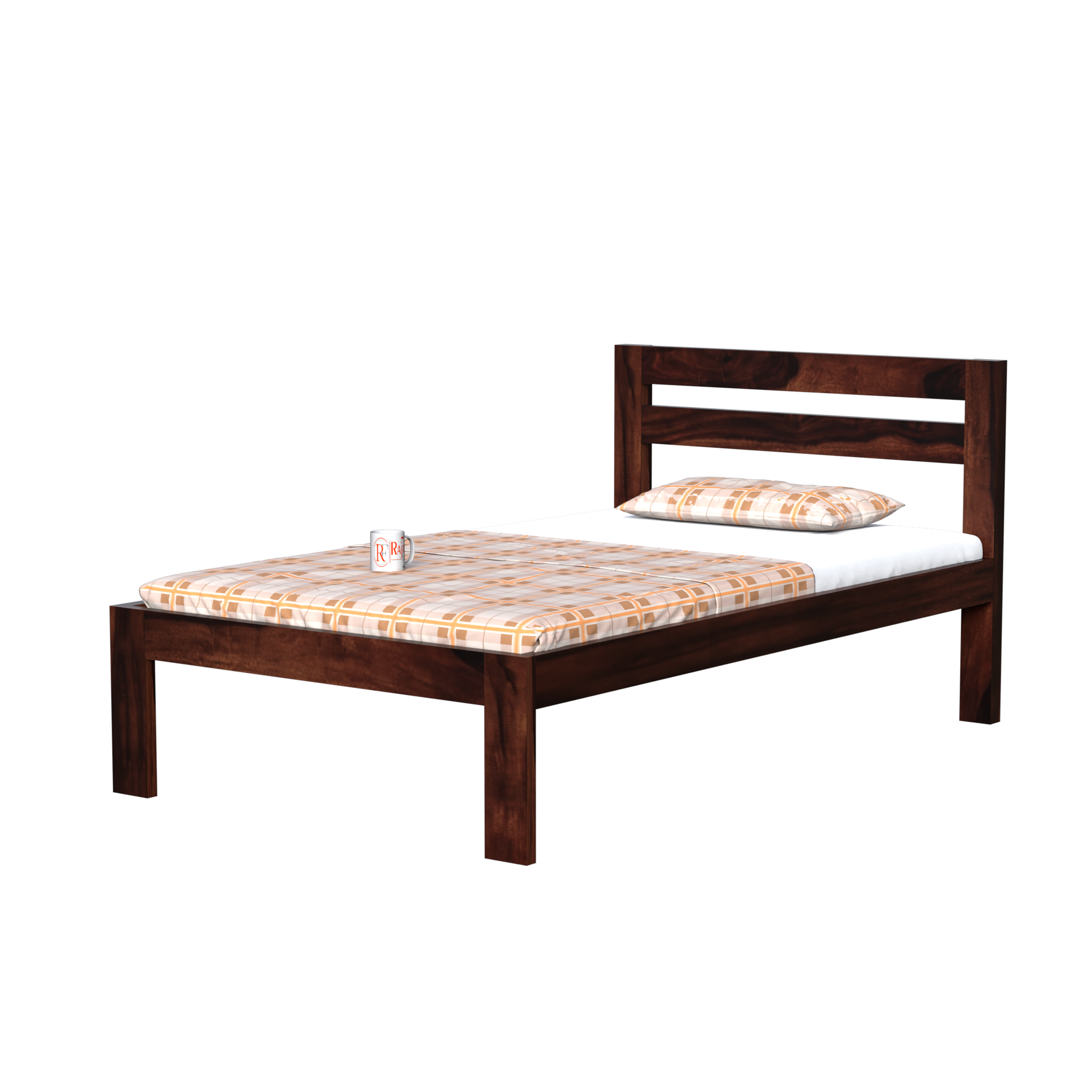 Wooden Single Bed with Open Design Headboard without storage For Bedrrom and kids room in Natural Finish - Rajasthali Furniture 