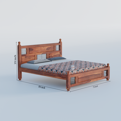 Solid Sheesham Wood King Size Bed with Headboard | Double Bed without Storage in Natural Finish | Double Bed for Bed room