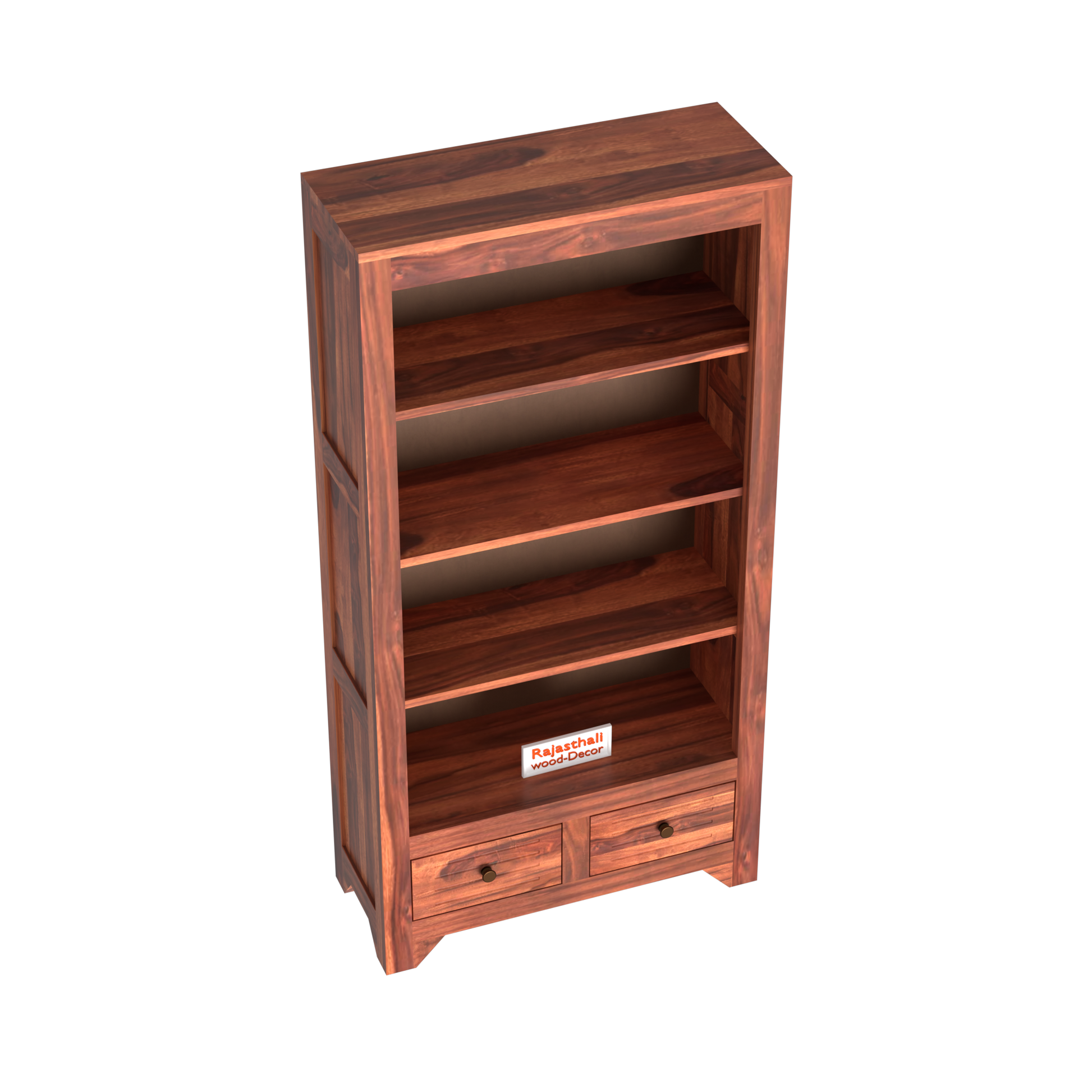 Wooden  Two Drawer 3 Shelves book shelf cum display cabinet in Honey Oak Color with Natural Finish - Rajasthali Furniture 