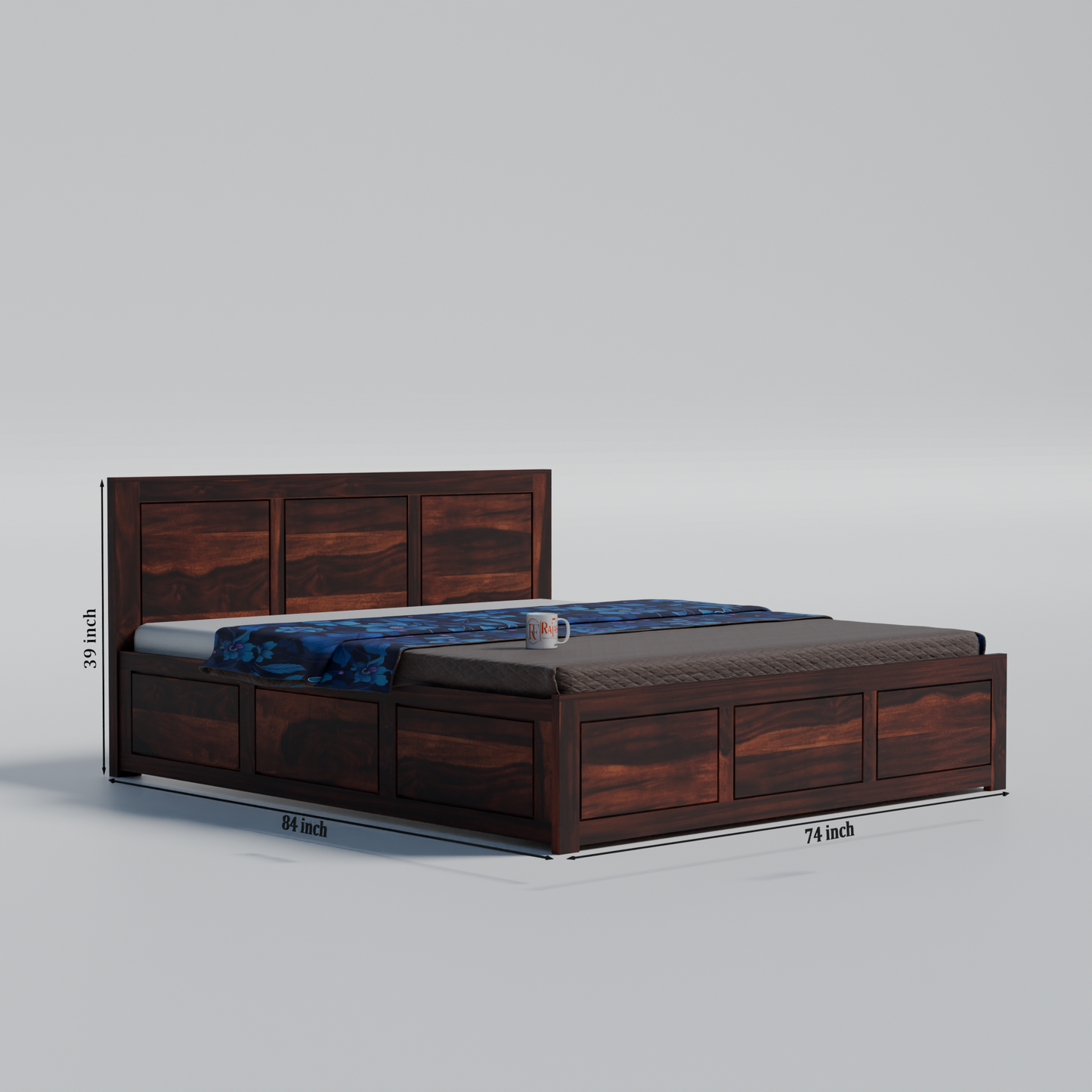 Solid Sheesham Wood King Size Bed with Headboard | Double Bed with Storage in Natural and Walnut Finish