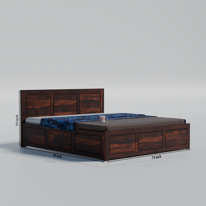 Solid Sheesham Wood King Size Bed with Headboard | Double Bed with Storage in Natural and Walnut Finish
