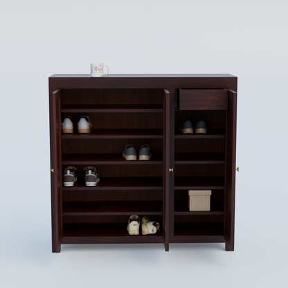 Haze Solid Wood Three Door One Drawer Shoe Rack in Honey Oak Finish