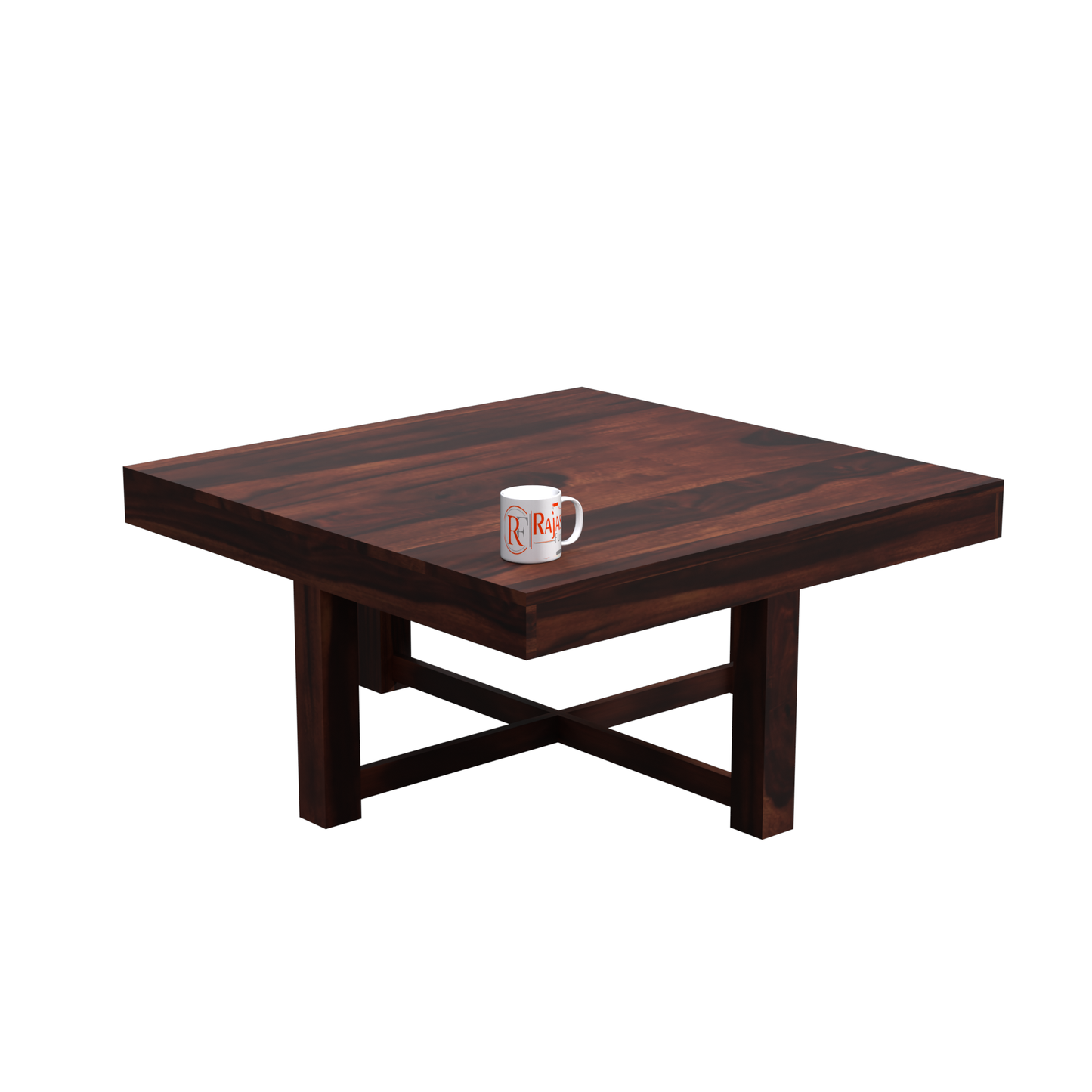 Kerry Wooden Center Table cum Coffee Table with four Stool with upholstery in Natural and walnutFinish 35" - Rajasthali Furniture 