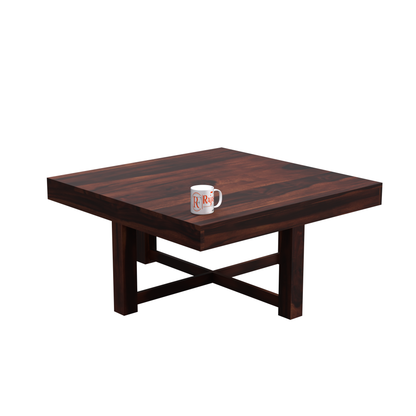 Kerry Wooden Center Table cum Coffee Table with four Stool with upholstery in Natural and walnutFinish 35" - Rajasthali Furniture 