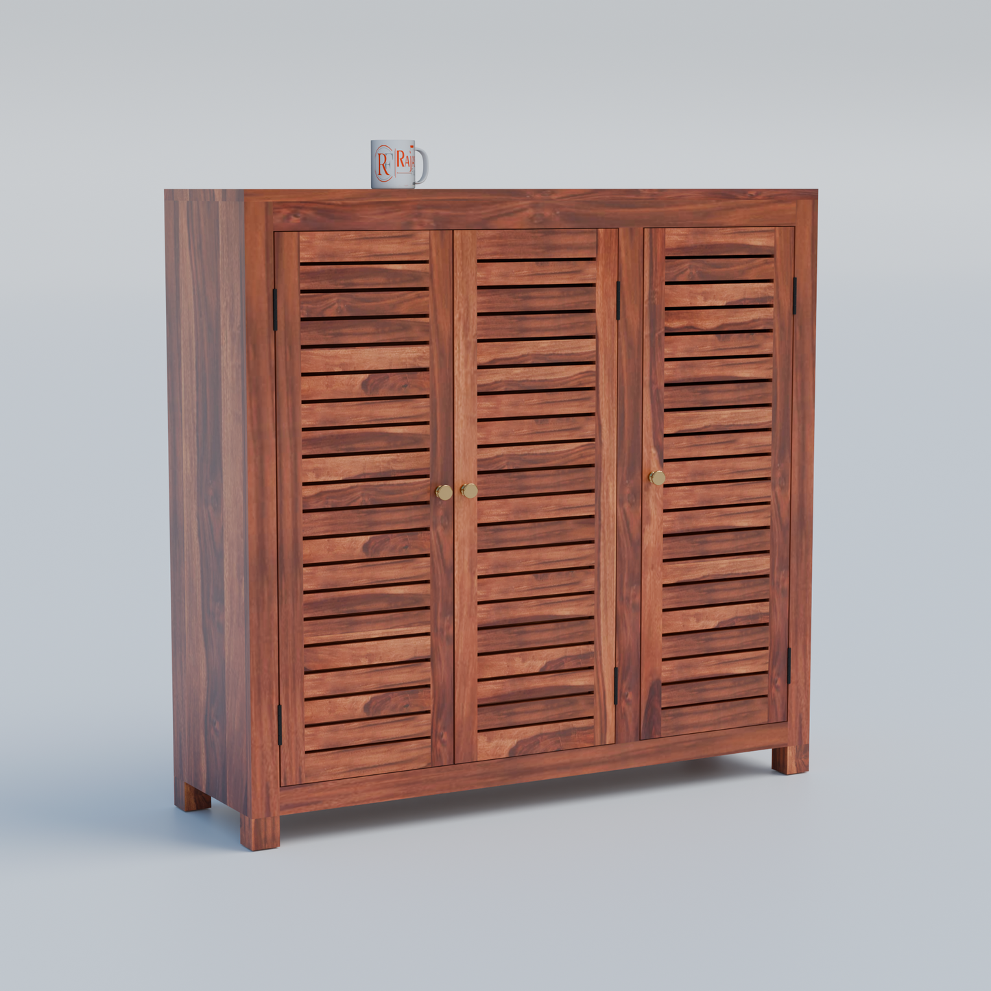Haze Solid Wood Three Door One Drawer Shoe Rack in Honey Oak Finish