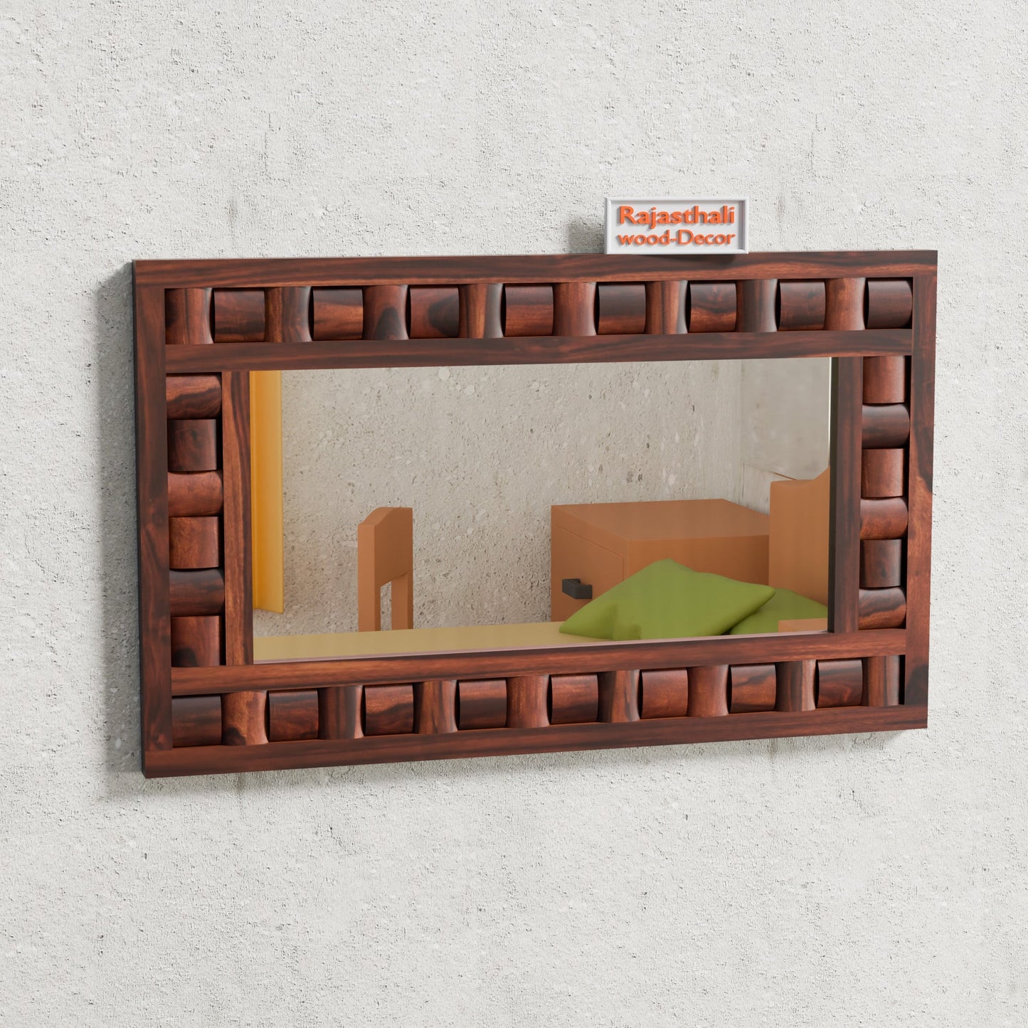 Doyle Wooden Niwar Design Wall Mirror cum Dresser Mirror for Bedroom or Washroom in Natural and Walnut Finish 46inches - Rajasthali Furniture 