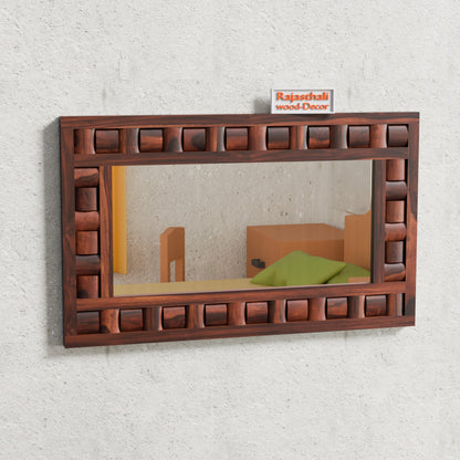 Doyle Wooden Niwar Design Wall Mirror cum Dresser Mirror for Bedroom or Washroom in Natural and Walnut Finish 46inches - Rajasthali Furniture 