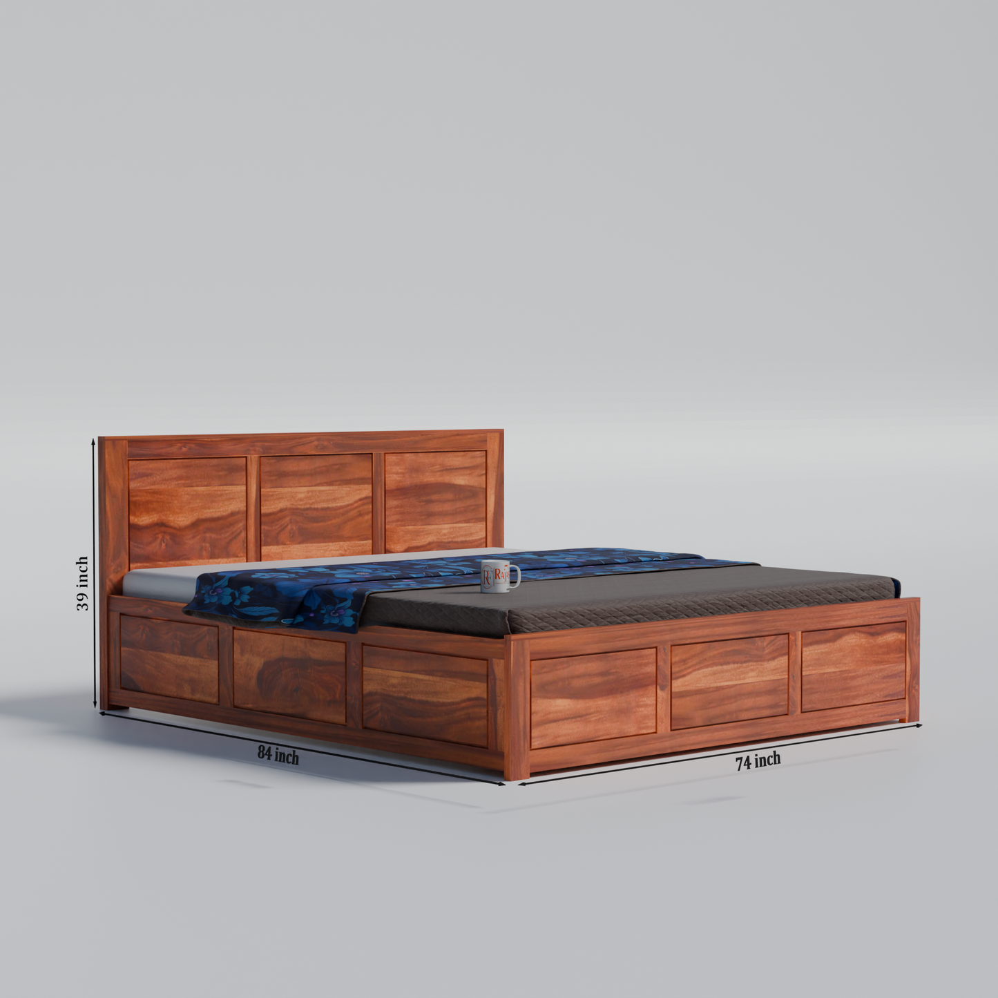 Solid Sheesham Wood King Size Bed with Headboard | Double Bed with Storage in Natural and Walnut Finish