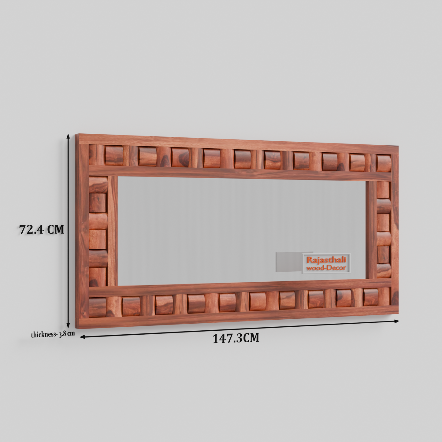 Doyle Wooden Niwar Design Wall Mirror cum Dresser Mirror for Bedroom or Washroom in Natural and Walnut Finish 58 inches - Rajasthali Furniture 