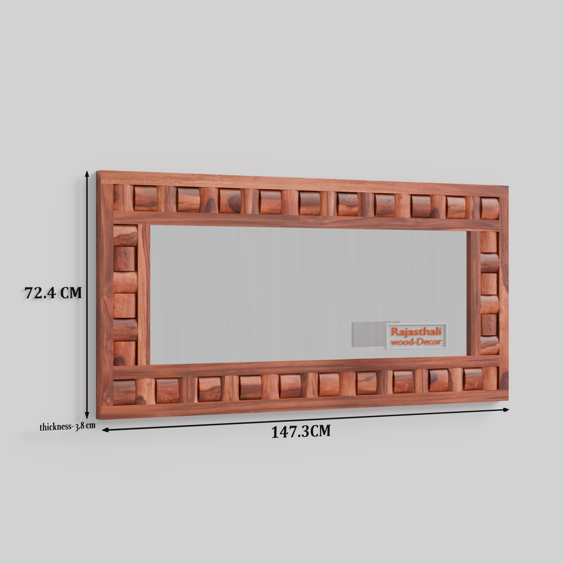 Doyle Wooden Niwar Design Wall Mirror cum Dresser Mirror for Bedroom or Washroom in Natural and Walnut Finish 58 inches - Rajasthali Furniture 