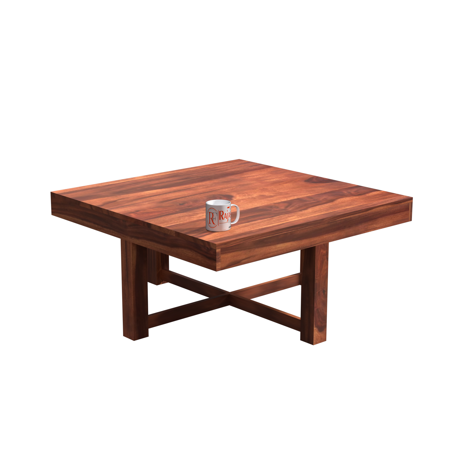 Kerry Wooden Center Table cum Coffee Table with four Stool with upholstery in Natural and walnutFinish 35" - Rajasthali Furniture 