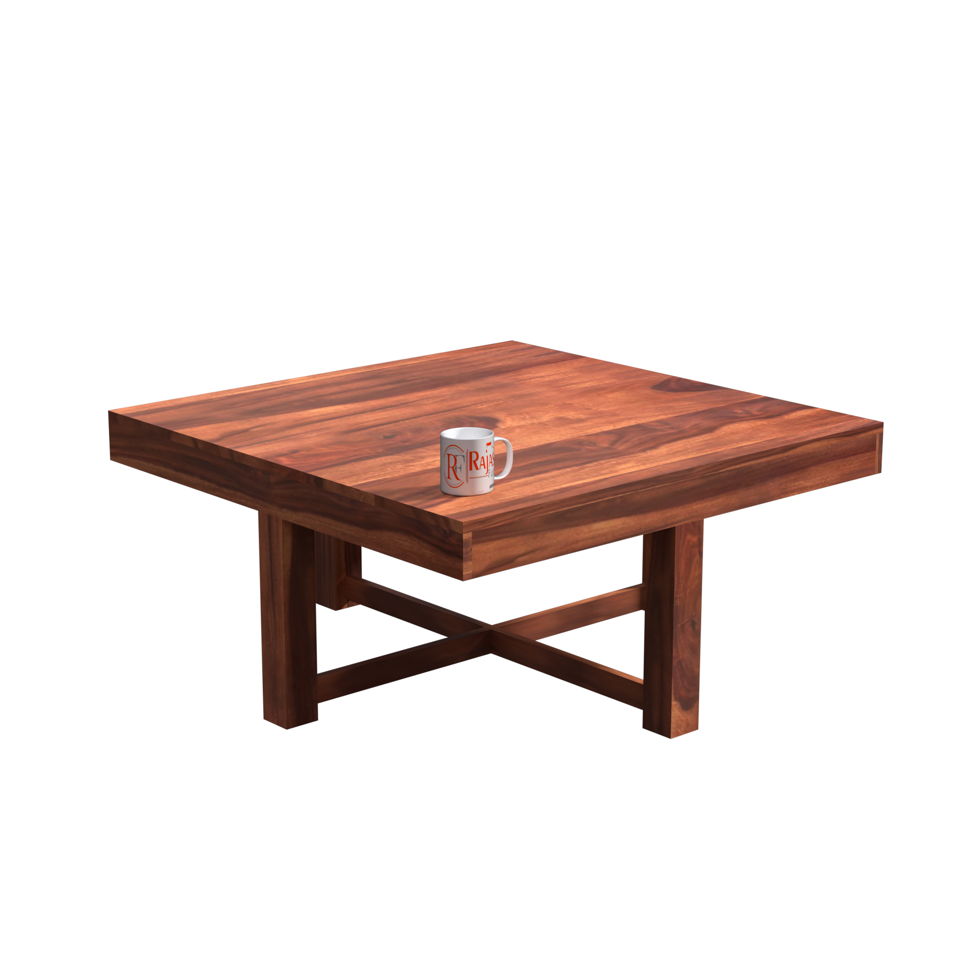 Kerry Wooden Center Table cum Coffee Table with four Stool with upholstery in Natural and walnutFinish 35" - Rajasthali Furniture 